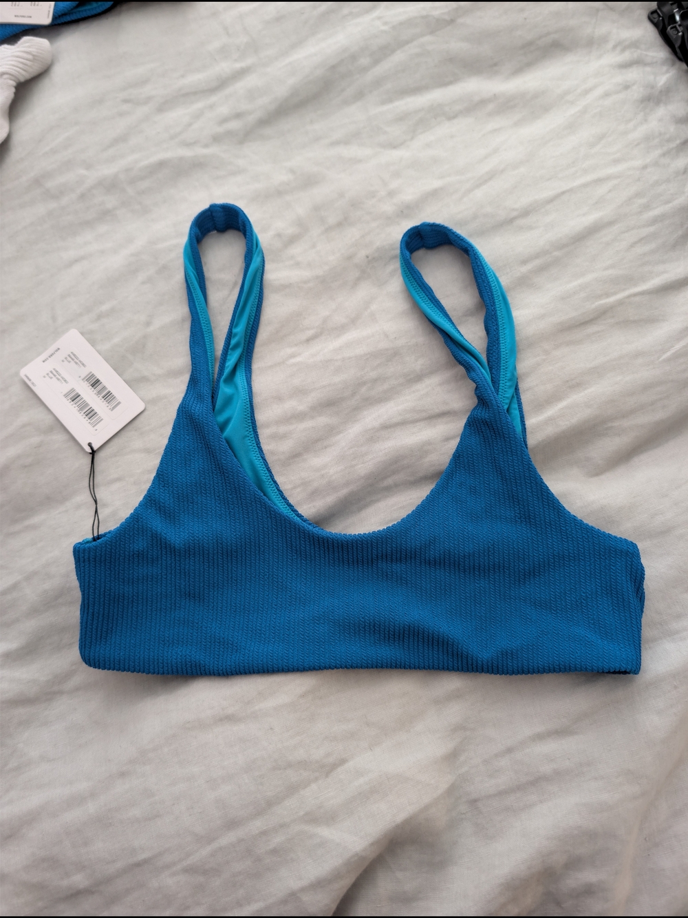 NWT Wolford Blue Ultra Texture Scoop Neck Bikini Top M
